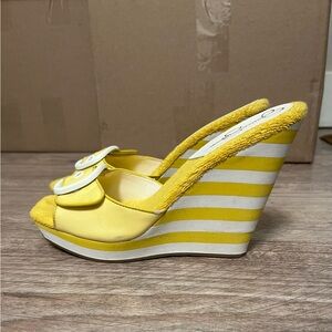 Jessica Simpson Yellow and White Striped Platform Wedges